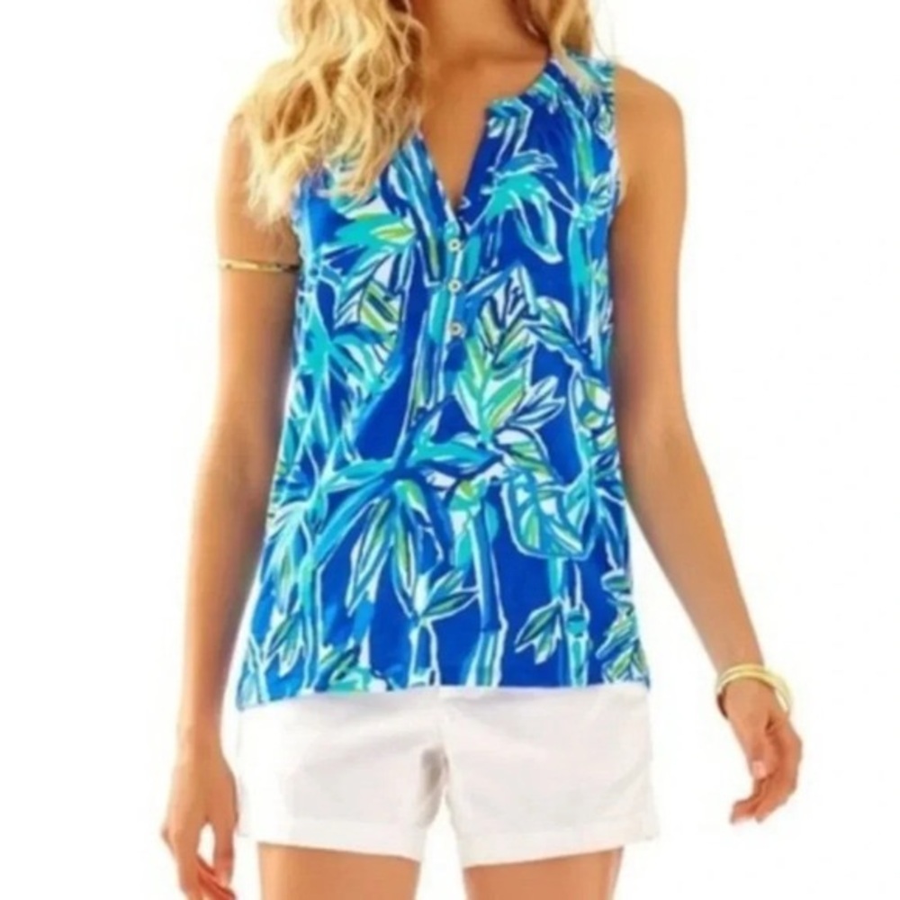 Lilly Pulitzer Essie Tank Top Blue Bamboo Crush Blue Green‎ Size XXS